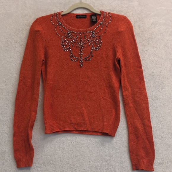 MODA International Women's Orange Rhinestone Angora Rabbit Hair Sweater Size XS - Picture 1 of 7